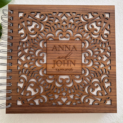 Mandala Wooden Guest Book – Personalised Wedding & Engagement Keepsake