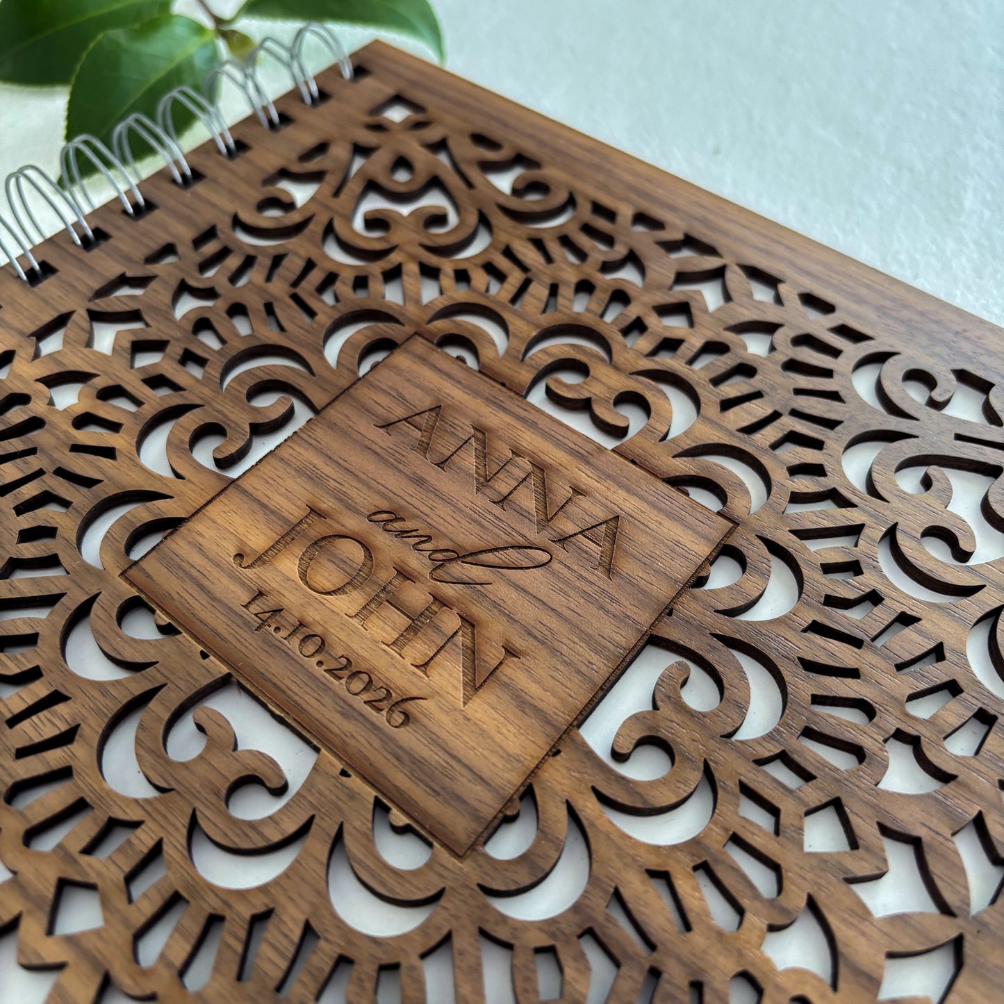 Mandala Wooden Guest Book – Personalised Wedding & Engagement Keepsake