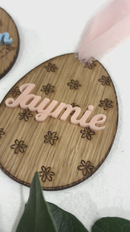 Personalised Wooden Easter Basket Name Tag with Custom Acrylic Name